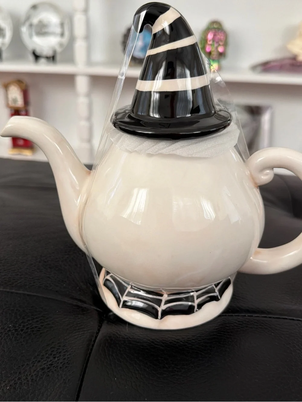Johanna Parker 2026 Gus the Ghost Retro Teapot - Black & White Halloween Ceramic